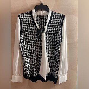 NWT Adrianna Papell Sweater Blouse Houndstooth Long Sleeve Women's Size M